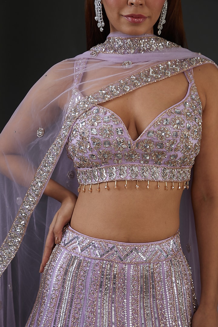Lavender Organza Embroidered Bridal Lehenga Set by Angad Singh at Pernia's Pop Up Shop