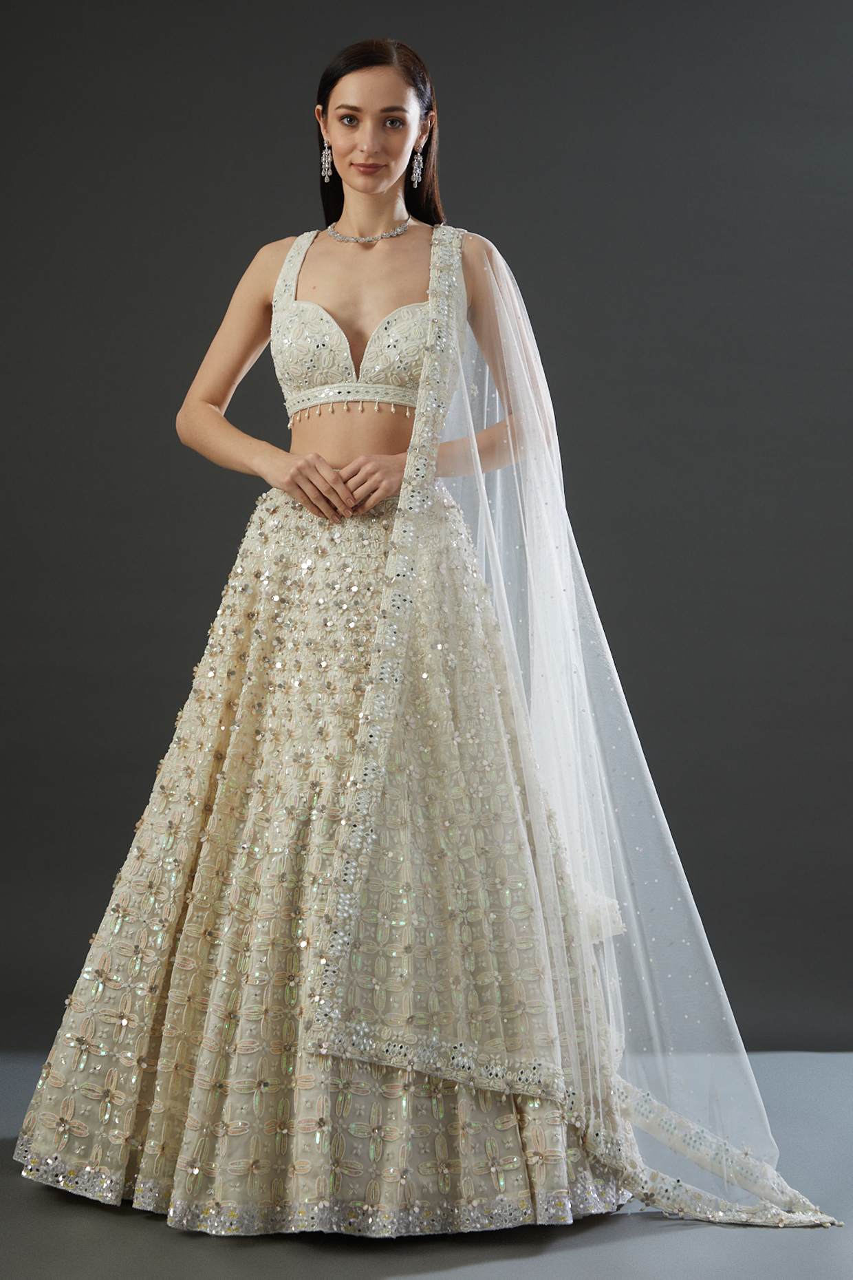 White Organza Embroidered Lehenga Set by Angad Singh