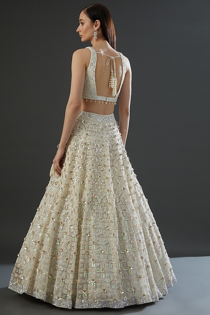 White Organza Embroidered Bridal Lehenga Set by Angad Singh at Pernia's Pop Up Shop