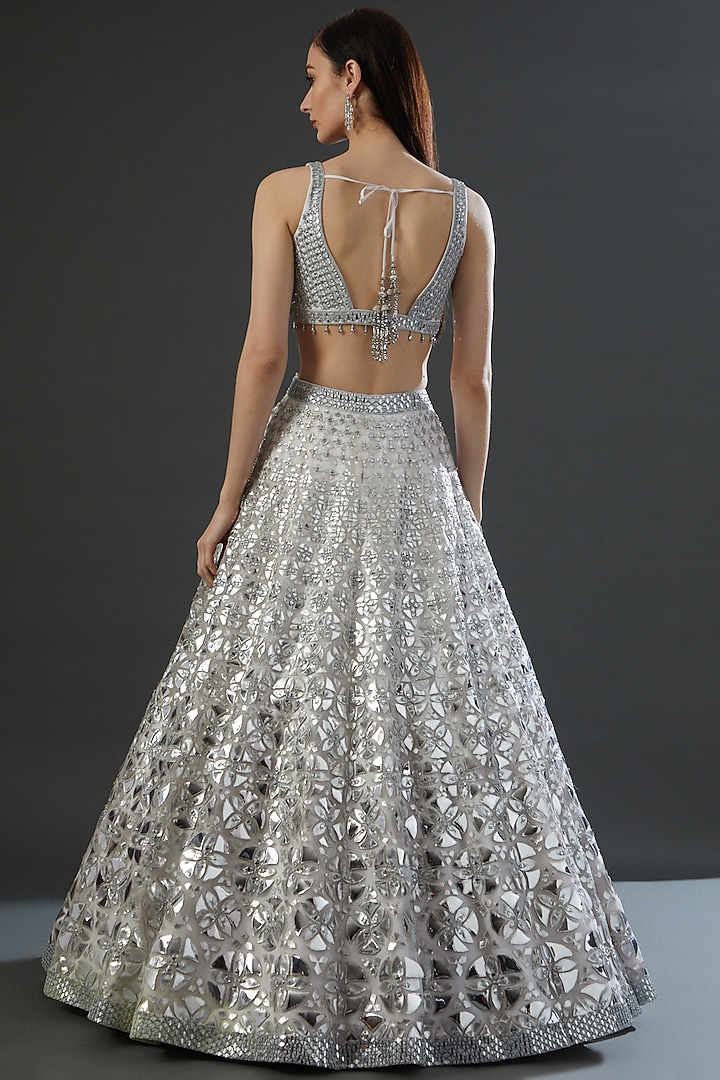 Silver Organza Embroidered Wedding Lehenga Set by Angad Singh at Pernia's Pop Up Shop