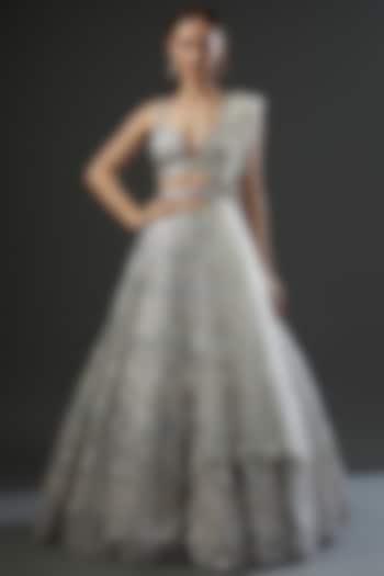 Steel Grey Organza Embroidered Bridal Lehenga Set by Angad Singh at Pernia's Pop Up Shop