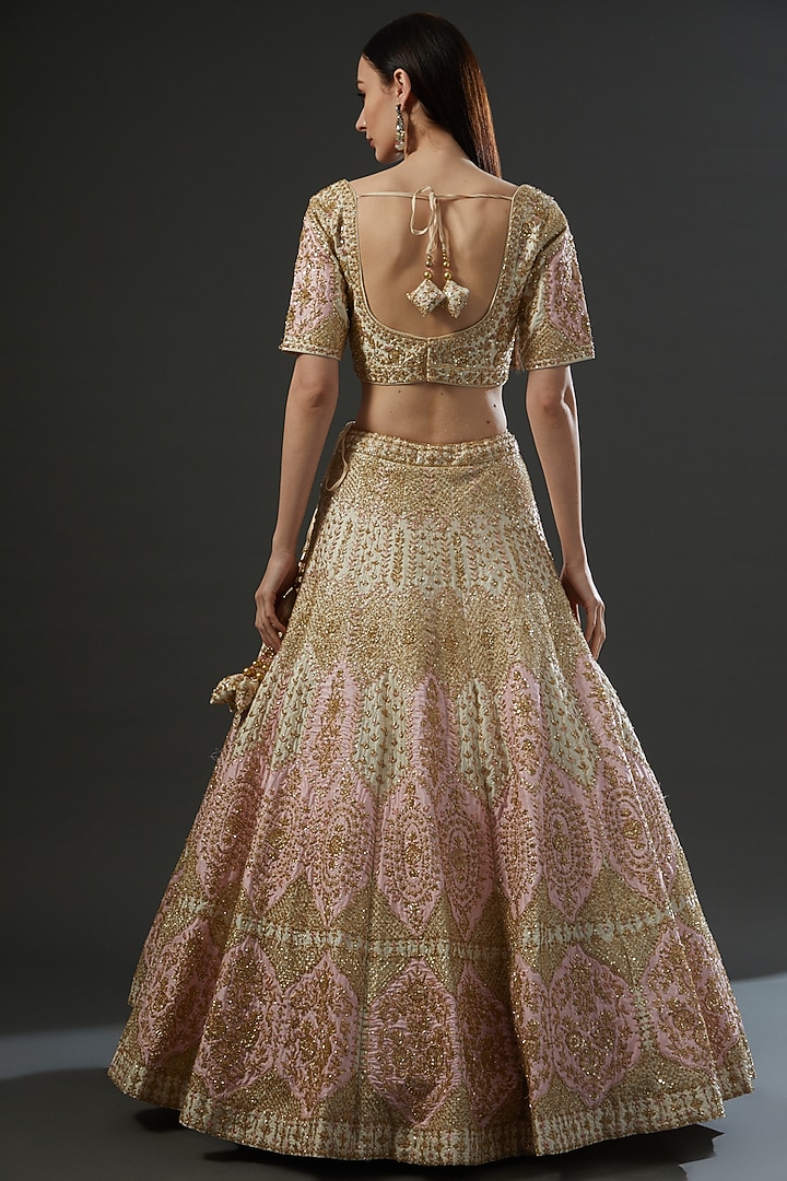 Ivory Raw Silk Thread Embroidered Wedding Lehenga Set by Angad Singh at Pernia's Pop Up Shop