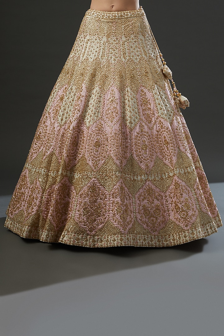 Ivory Raw Silk Thread Embroidered Wedding Lehenga Set by Angad Singh at Pernia's Pop Up Shop