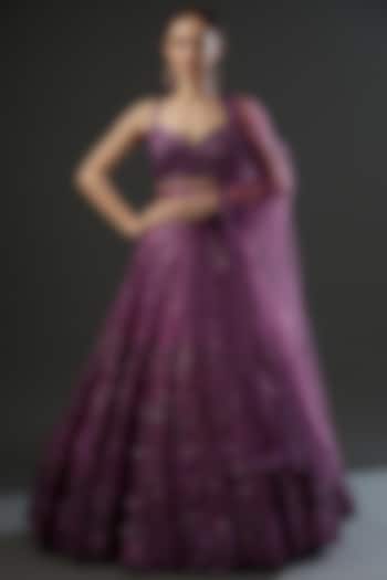 Wine Organza Embroidered Wedding Lehenga Set by Angad Singh at Pernia's Pop Up Shop
