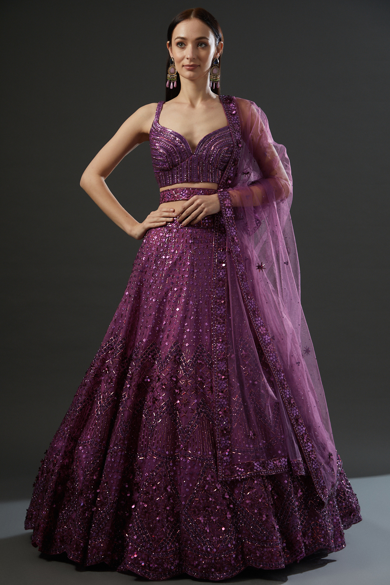 Wine Organza Embroidered Wedding Lehenga Set by Angad Singh at Pernia's Pop Up Shop