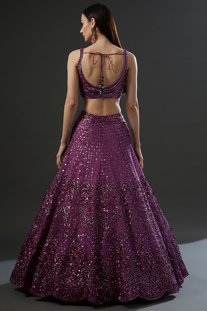 Wine Organza Embroidered Wedding Lehenga Set by Angad Singh at Pernia's Pop Up Shop