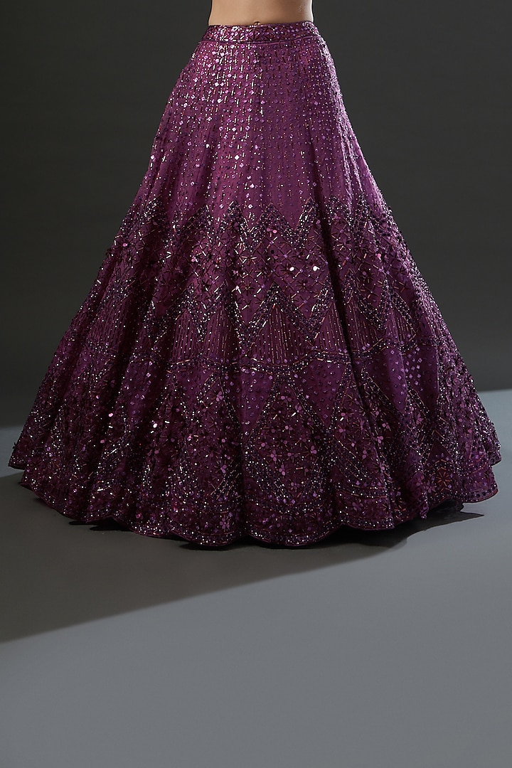Wine Organza Embroidered Wedding Lehenga Set by Angad Singh at Pernia's Pop Up Shop