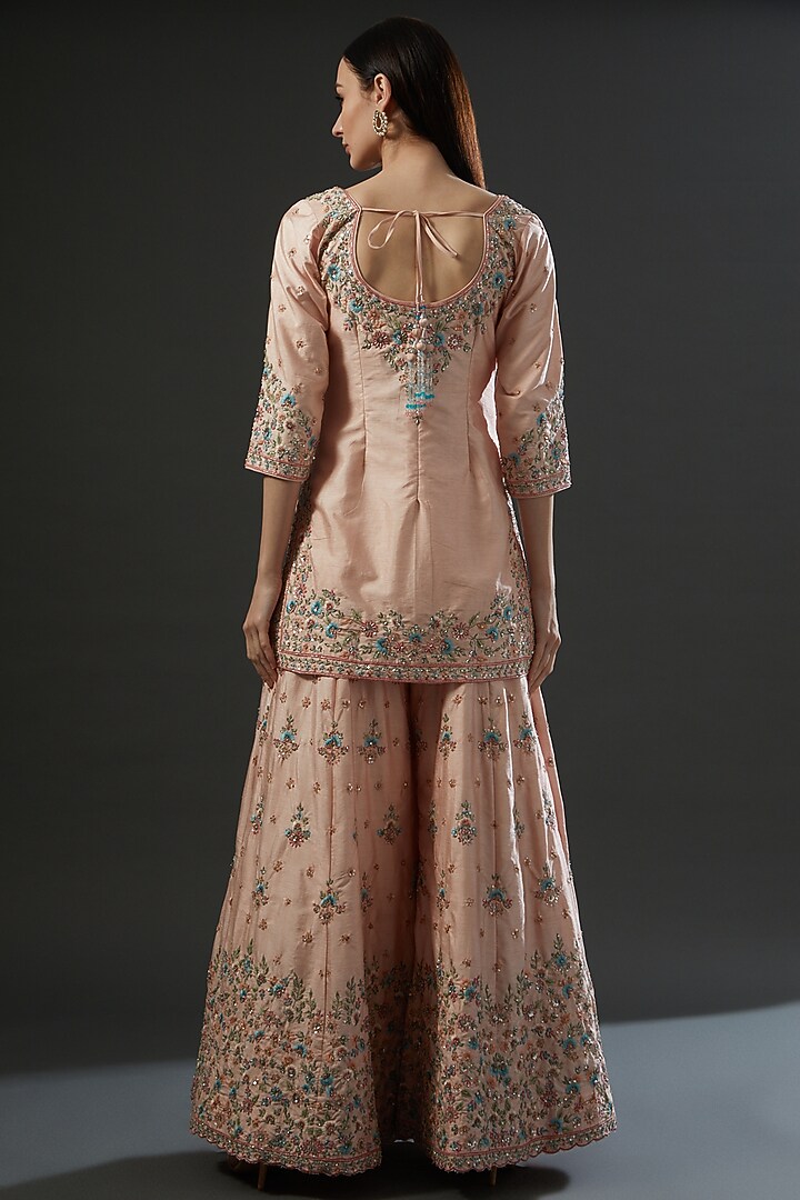 Blush Pink Raw Silk Embroidered Bridal Sharara Set by Angad Singh at Pernia's Pop Up Shop