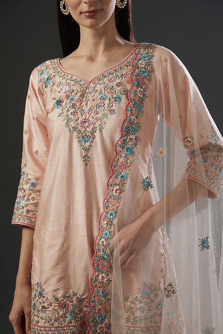 Blush Pink Raw Silk Embroidered Bridal Sharara Set by Angad Singh at Pernia's Pop Up Shop