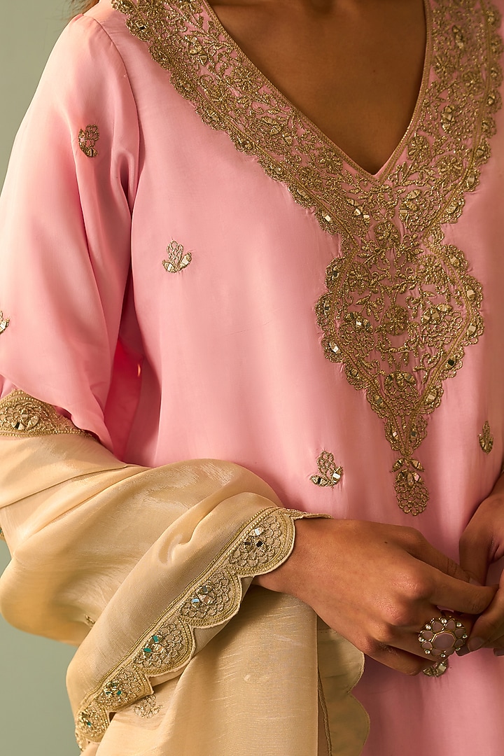 Blush Pink Silk Embroidered Kurta Set by Angad Singh at Pernia's Pop Up Shop