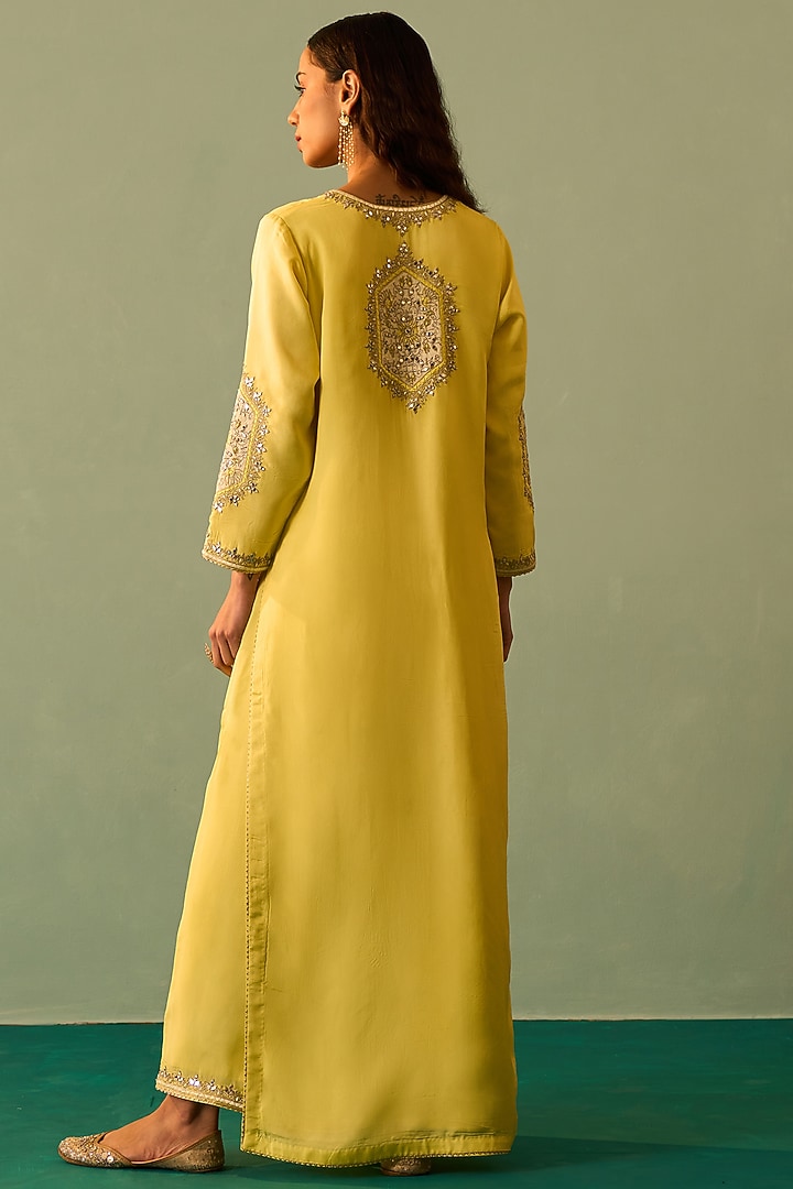 Yellow Silk Embroidered Kurta Set by Angad Singh at Pernia's Pop Up Shop