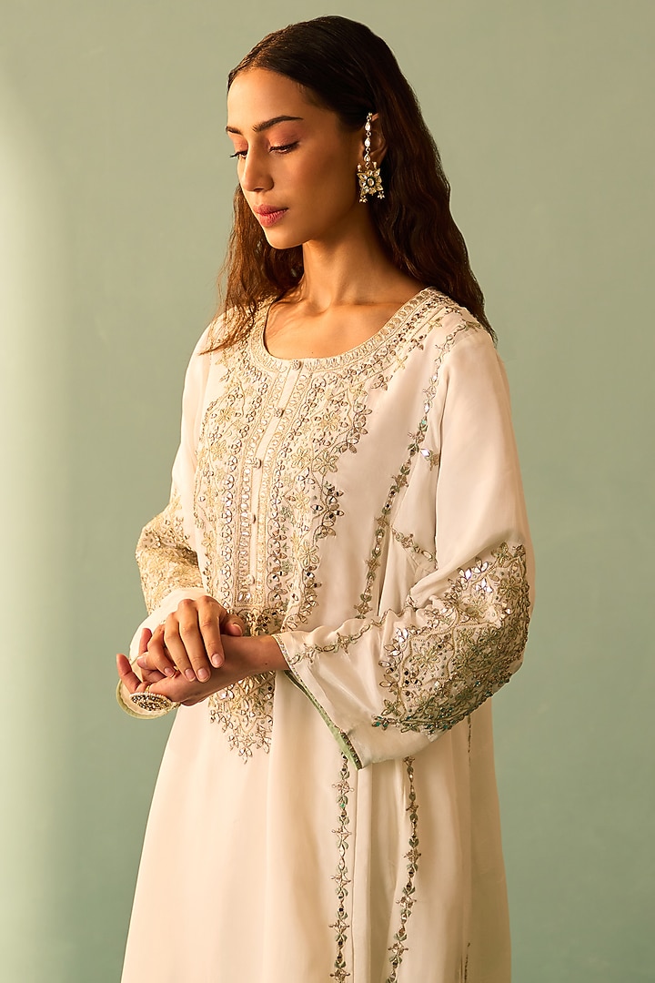 Ivory Silk Embroidered Choga Set by Angad Singh at Pernia's Pop Up Shop