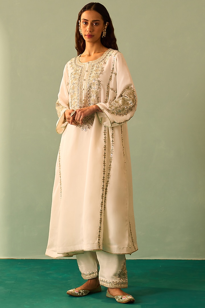 Ivory Silk Embroidered Choga Set by Angad Singh at Pernia's Pop Up Shop