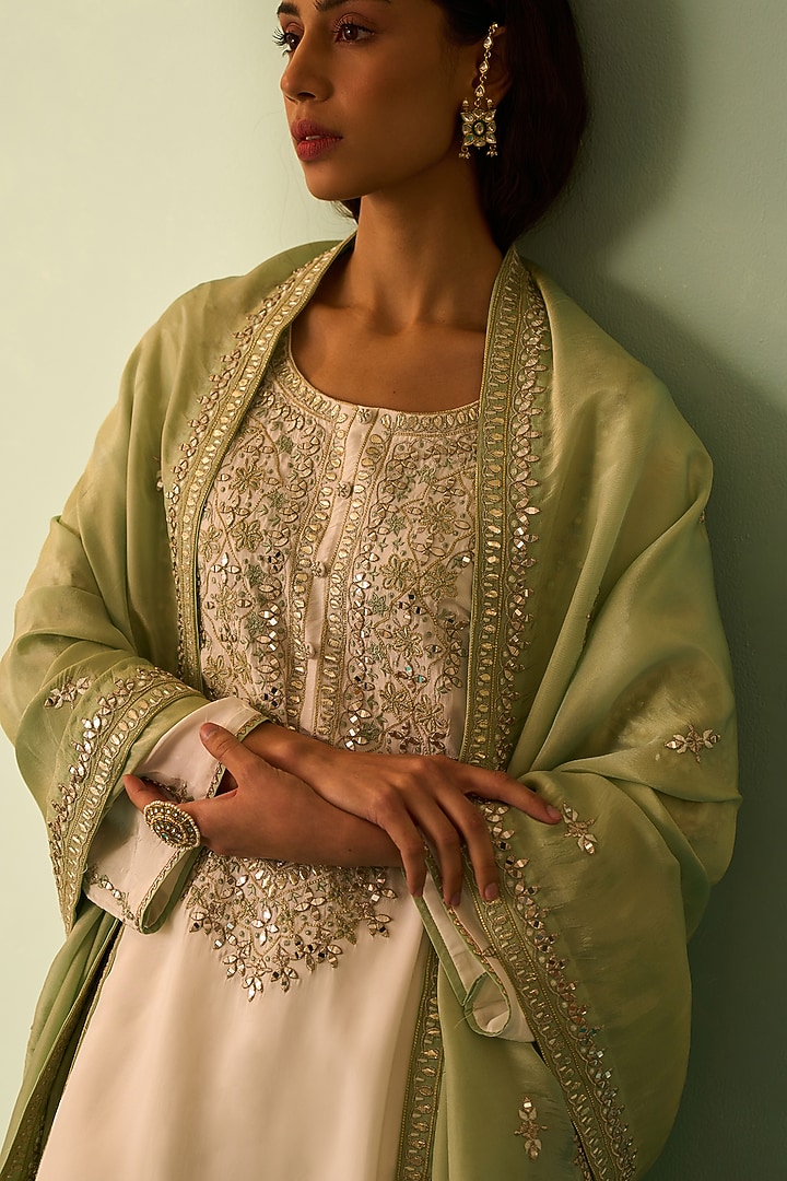 Ivory Silk Embroidered Choga Set by Angad Singh at Pernia's Pop Up Shop