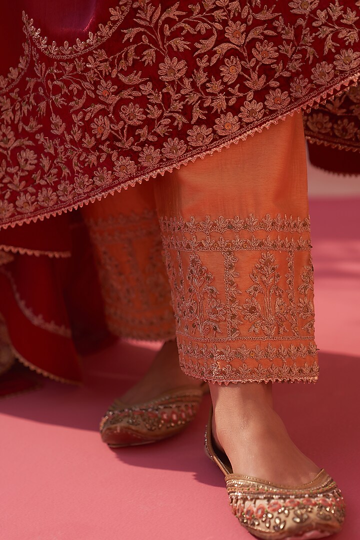 Maroon Velvet Embroidered Choga Set by Angad Singh at Pernia's Pop Up Shop