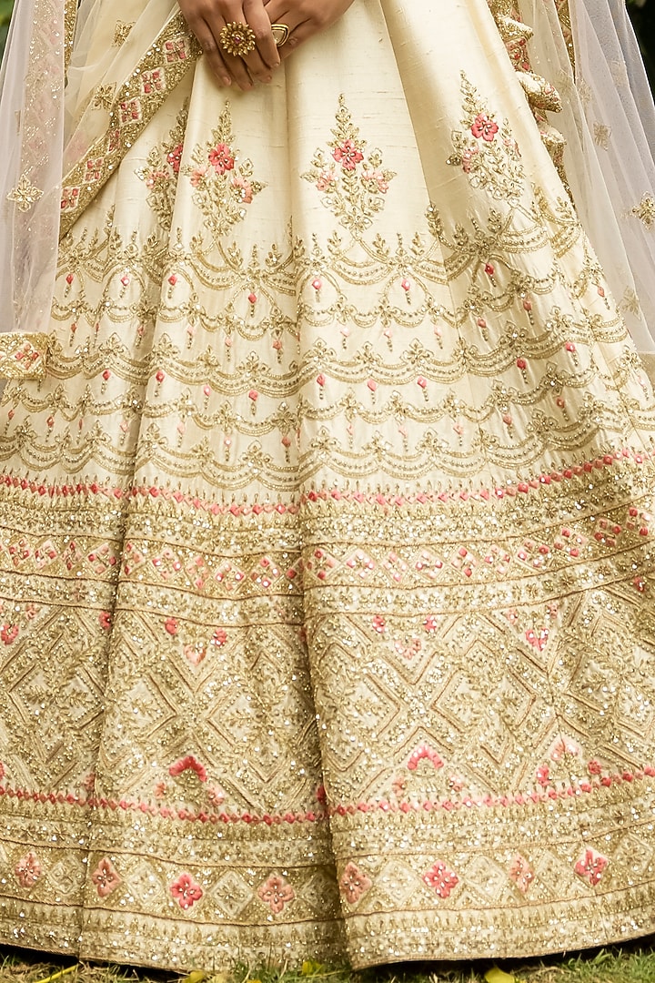 White Raw Silk Embroidered Wedding Lehenga Set by Angad Singh at Pernia's Pop Up Shop