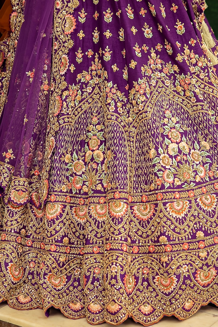 Purple Raw Silk Embroidered Wedding Lehenga Set by Angad Singh at Pernia's Pop Up Shop