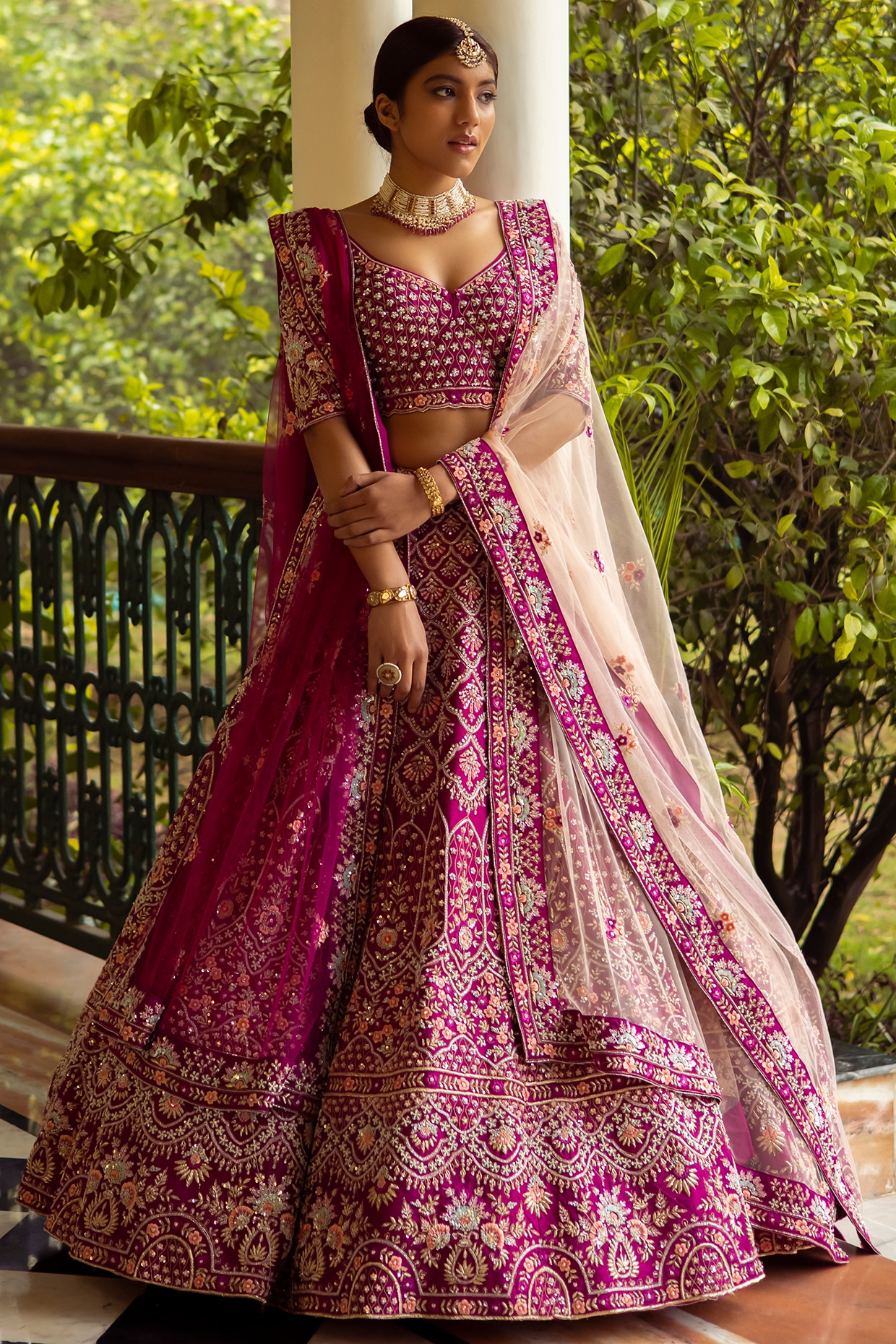 Crimson Pink Raw Silk Embroidered Wedding Lehenga Set by Angad Singh at Pernia s Pop Up Shop 2024