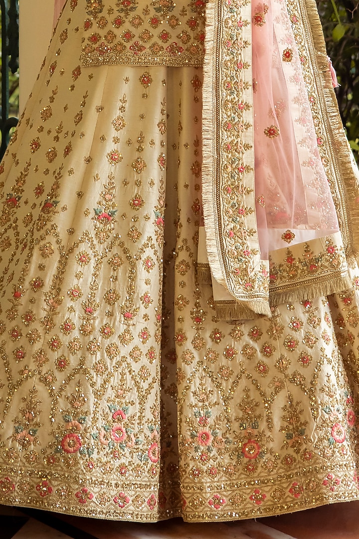 Beige Raw Silk Embroidered Wedding Lehenga Set by Angad Singh at Pernia's Pop Up Shop