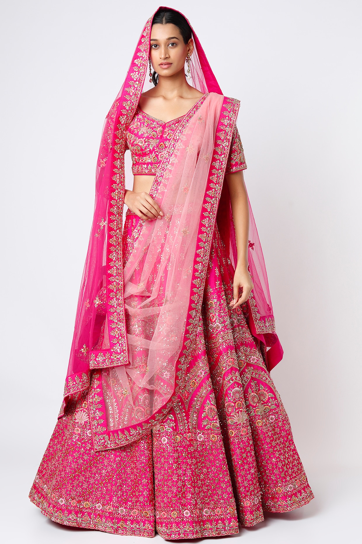 Buy Pink Raw Silk Embroidery Zardozi Square Neck Bridal Lehenga Set For  Women by Anushree Reddy Online at Aza Fashions.