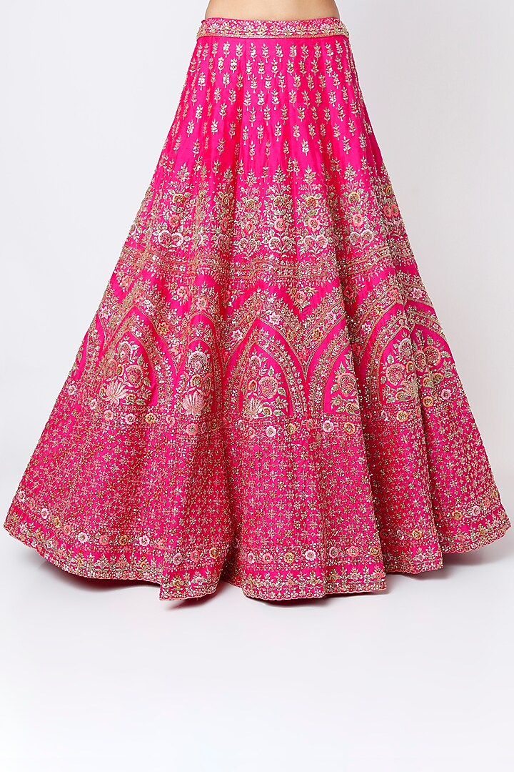 Rani Pink Raw Silk Zardosi Embroidered Bridal Lehenga Set by Angad Singh at Pernia's Pop Up Shop