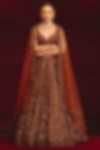 Brown Net Embroidered Bridal Lehenga Set by Angad Singh at Pernia's Pop Up Shop