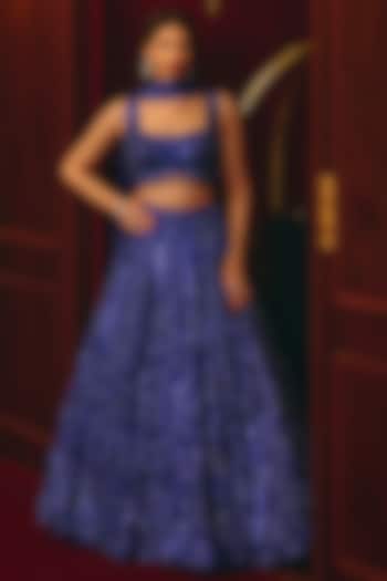 Electric Blue Net Embroidered Bridal Lehenga Set by Angad Singh at Pernia's Pop Up Shop