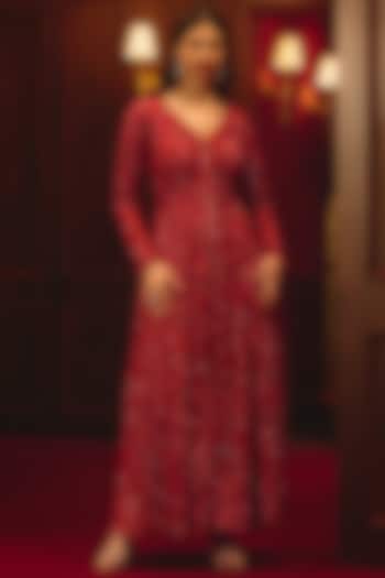 Red Net Embroidered Jacket Set by Angad Singh at Pernia's Pop Up Shop