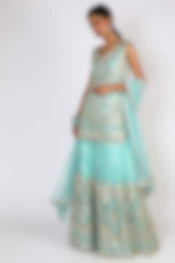 Ice Blue Embroidered Sharara Set by Angad Singh