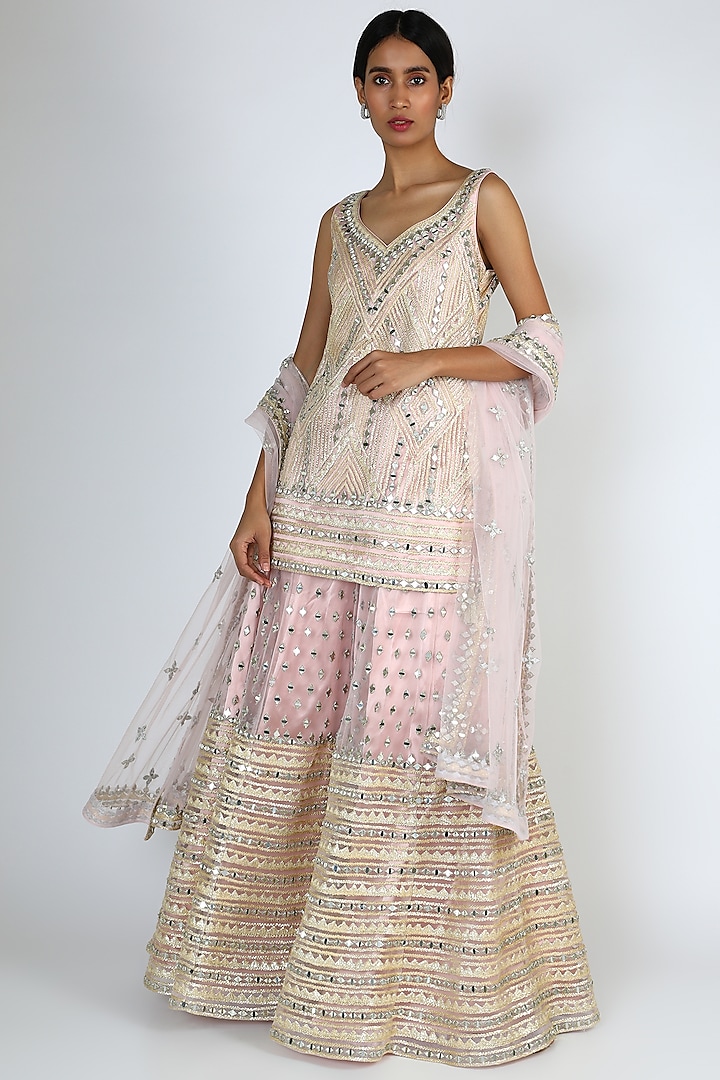Blush Pink Embroidered Sharara Set by Angad Singh