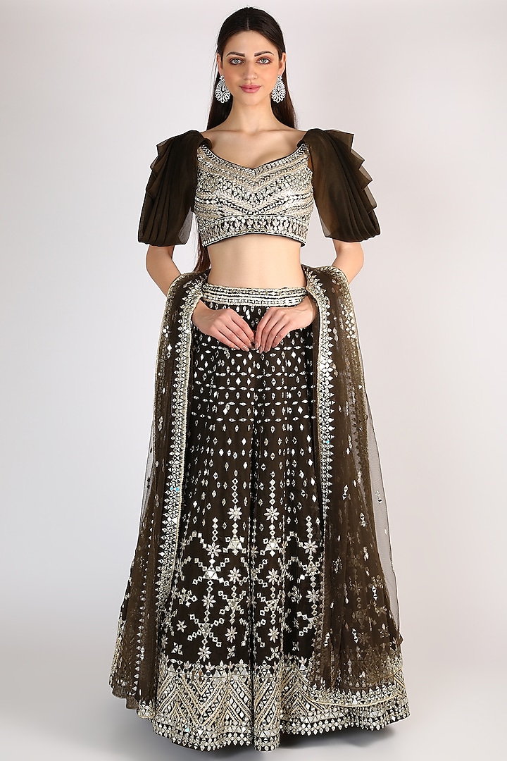 Forest Green Organza Embroidered Lehenga Set by Angad Singh