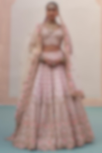 Blush Pink Raw Silk Silk Thread Embroidered Wedding Lehenga Set  by Angad Singh at Pernia's Pop Up Shop