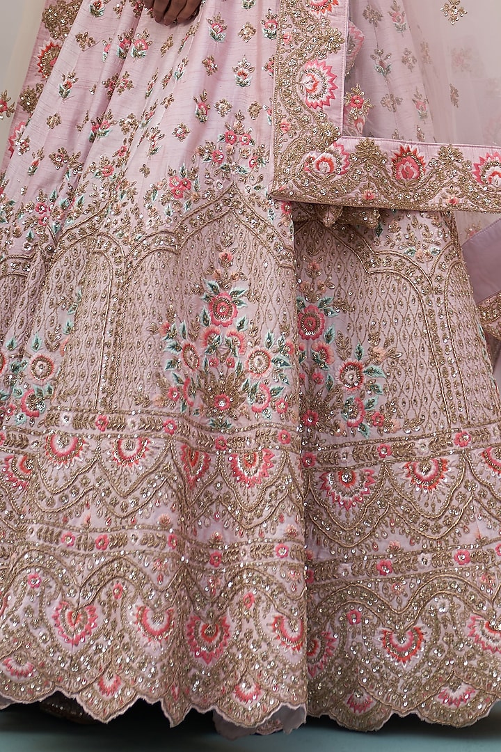 Blush Pink Raw Silk Silk Thread Embroidered Wedding Lehenga Set by Angad Singh at Pernia's Pop Up Shop
