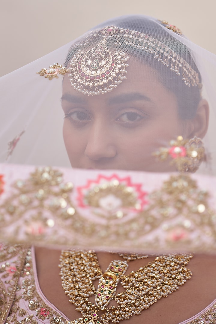 Blush Pink Raw Silk Silk Thread Embroidered Wedding Lehenga Set by Angad Singh at Pernia's Pop Up Shop