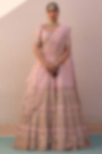 Blush Pink Raw Silk zardosi Embroidered Bridal Lehenga Set by Angad Singh at Pernia's Pop Up Shop
