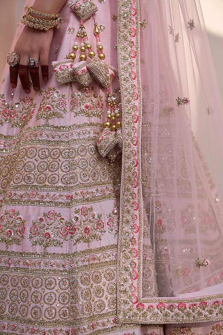 Blush Pink Raw Silk zardosi Embroidered Bridal Lehenga Set by Angad Singh at Pernia's Pop Up Shop