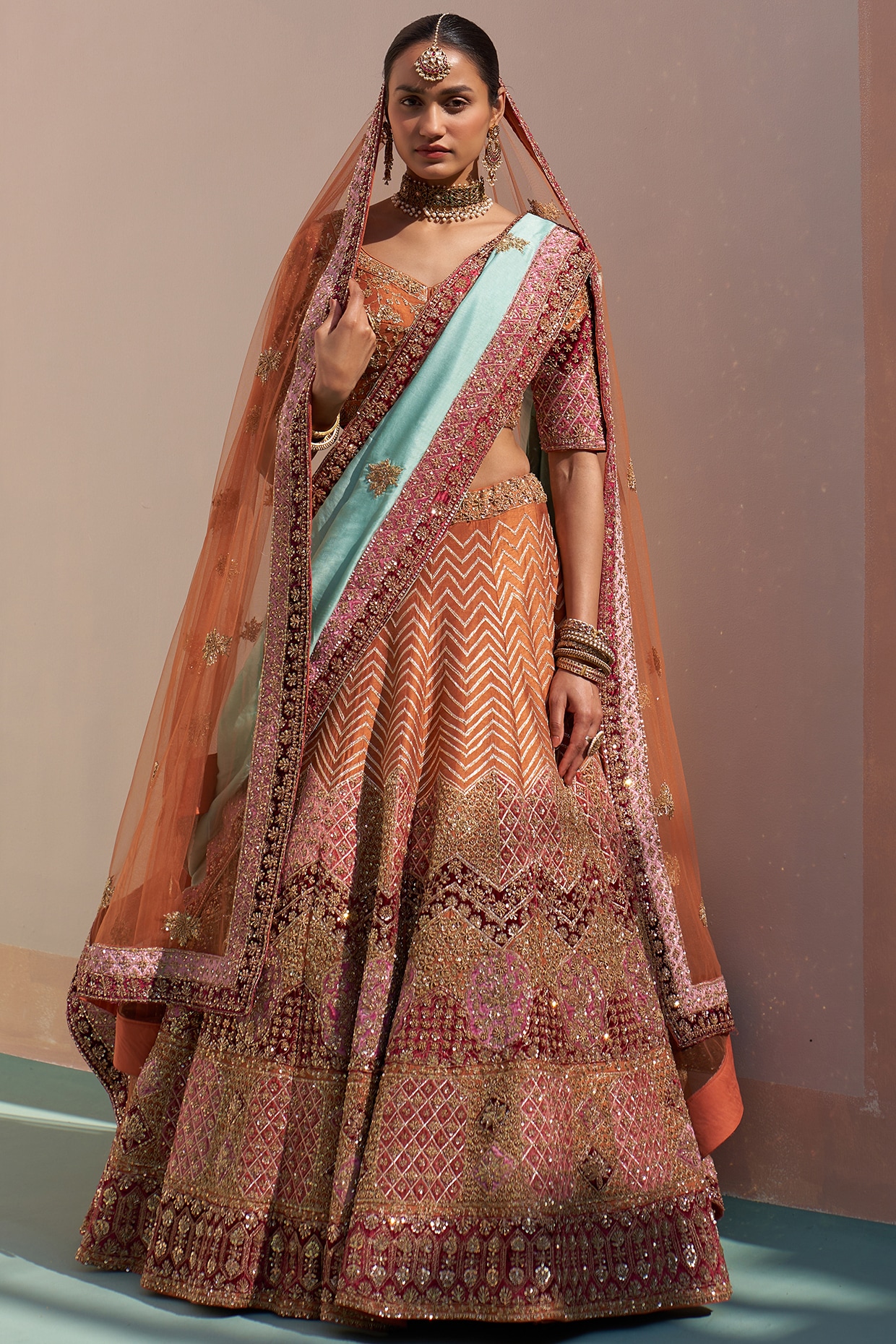 Rust Color Wedding Collection Designer Lehenga Choli :: ANOKHI FASHION