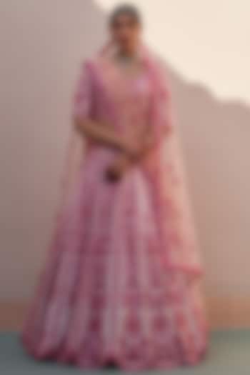 Blush Pink Raw Silk Zardsoi Embroidered Bridal Lehenga Set  by Angad Singh at Pernia's Pop Up Shop