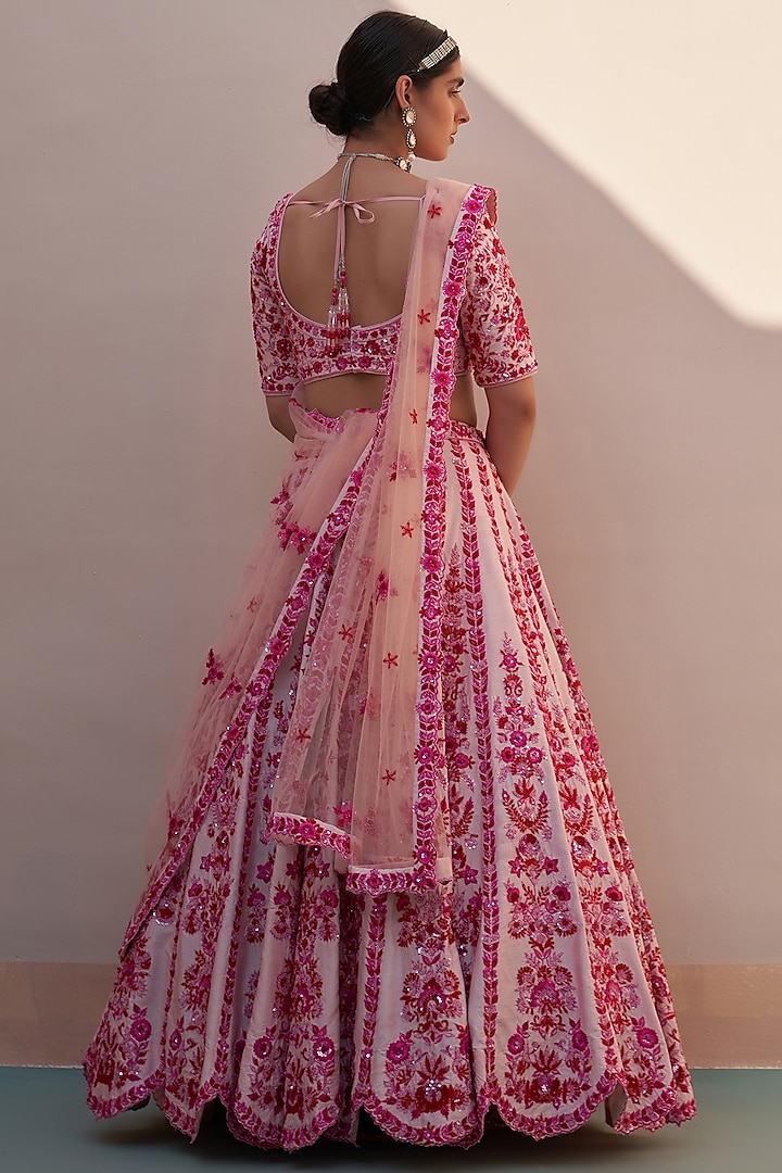 Blush Pink Raw Silk Zardsoi Embroidered Bridal Lehenga Set  by Angad Singh at Pernia's Pop Up Shop