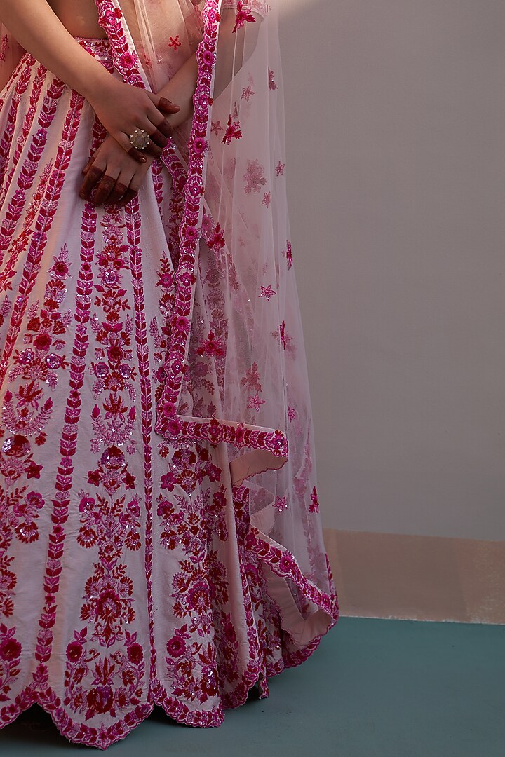 Blush Pink Raw Silk Zardsoi Embroidered Bridal Lehenga Set  by Angad Singh at Pernia's Pop Up Shop