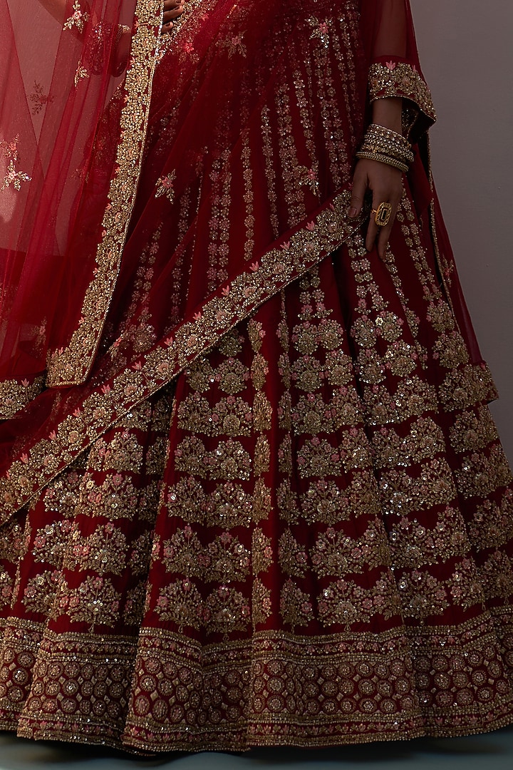 Maroon Raw Silk Zardsoi Embroidered Bridal Lehenga Set  by Angad Singh at Pernia's Pop Up Shop
