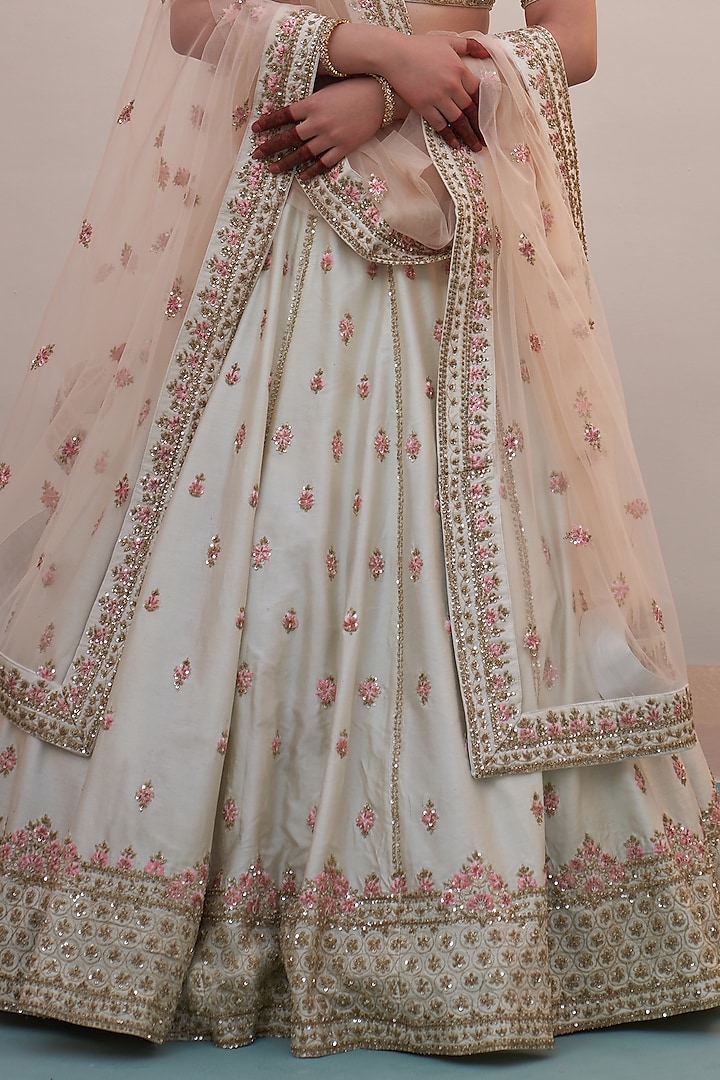 Ivory Raw Silk Dabka Embroidered Wedding Lehenga Set by Angad Singh at Pernia's Pop Up Shop