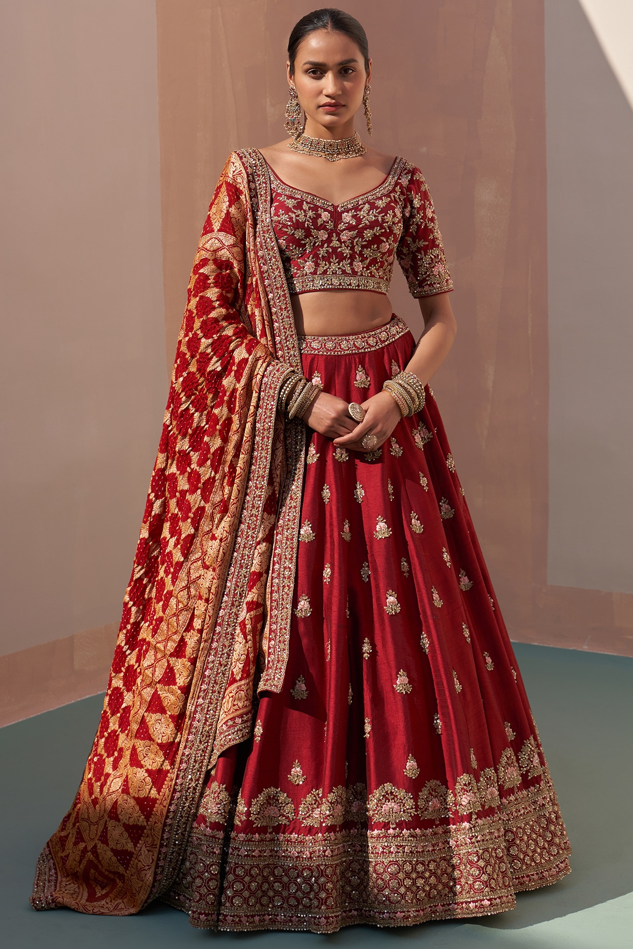 Chinon Party Lehenga Choli in Maroon with Embroidered - LC5762