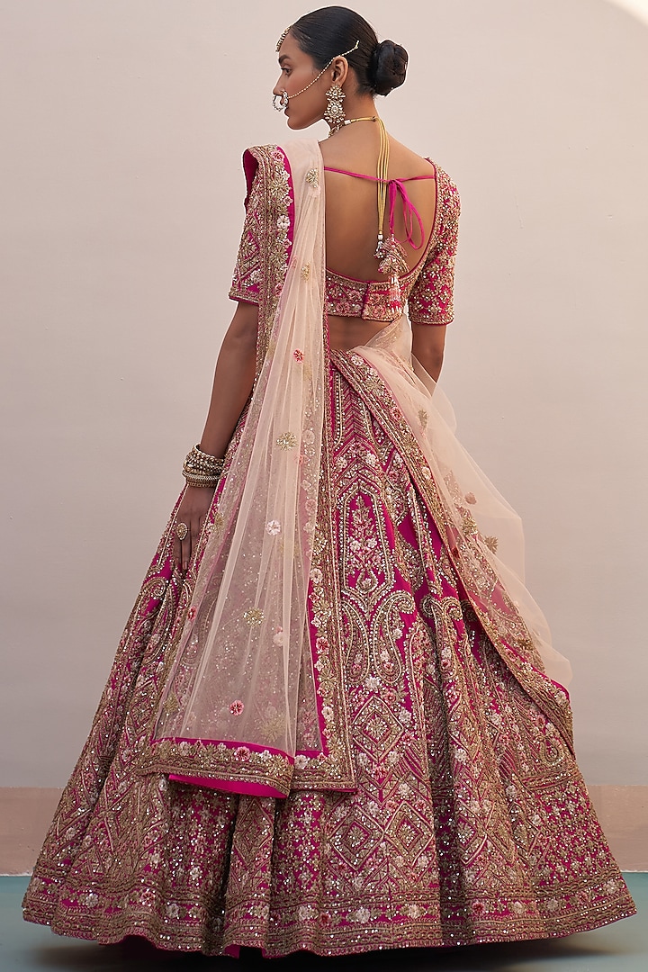 Rani Pink bridal heavy embroidered Lehenga Set- Rent