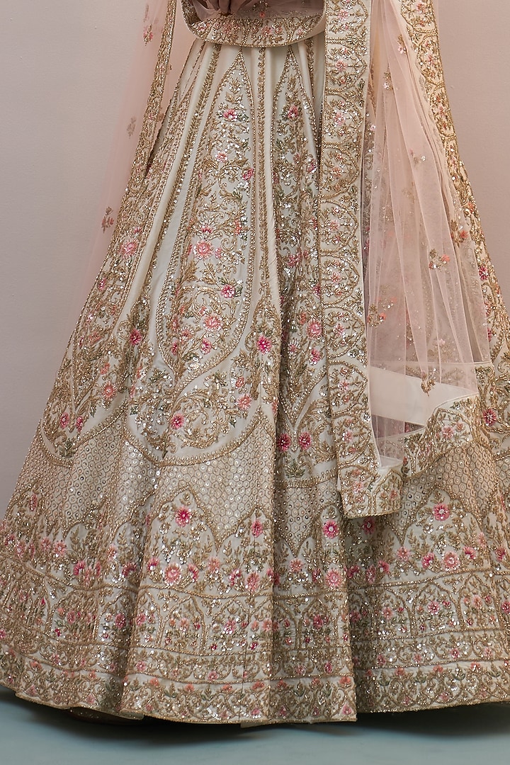 Ivory Raw Silk Zardosi Embroidered Wedding Lehenga Set by Angad Singh at Pernia's Pop Up Shop