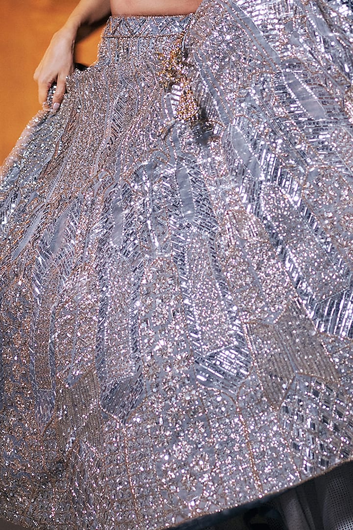 Steel Grey Raw Silk Embroidered Bridal Lehenga Set by Angad Singh at Pernia's Pop Up Shop