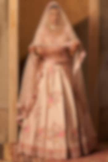 Pink Raw Silk Embroidered Wedding Lehenga Set by Angad Singh at Pernia's Pop Up Shop
