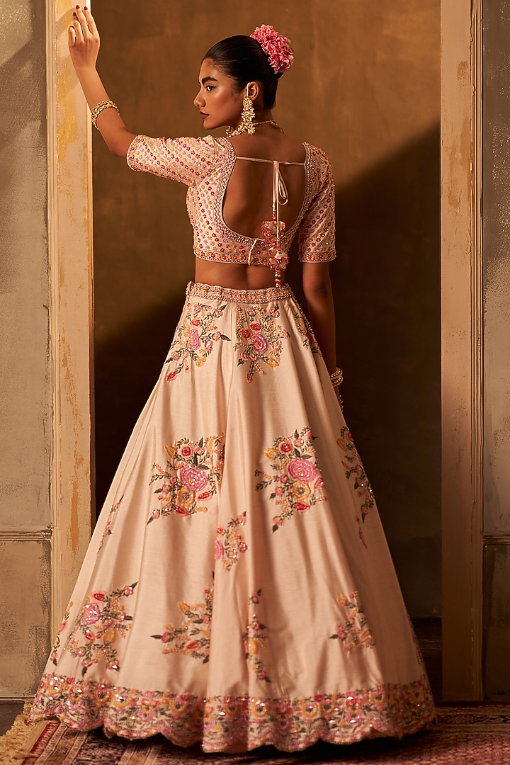 Pink Raw Silk Embroidered Wedding Lehenga Set by Angad Singh at Pernia's Pop Up Shop