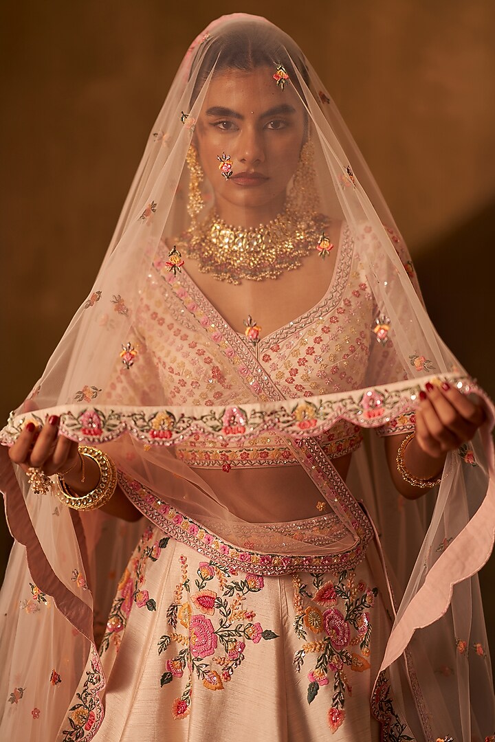 Pink Raw Silk Embroidered Wedding Lehenga Set by Angad Singh at Pernia's Pop Up Shop