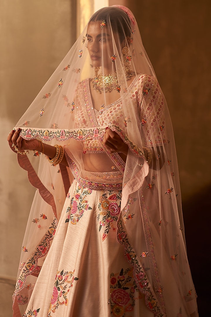 Pink Raw Silk Embroidered Wedding Lehenga Set by Angad Singh at Pernia's Pop Up Shop